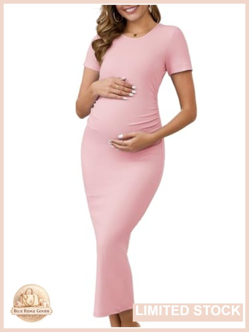 Bodycon Midi Maternity Dress for Wedding Guest Photoshoot Ruched Side Knit